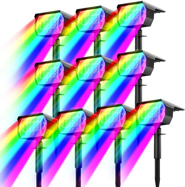 nipify 10 Pack Solar Spot Lights Outdoor Color Changing, 7 Modes Halloween RGB Solar Powered Waterproof Spotlight | Lumora