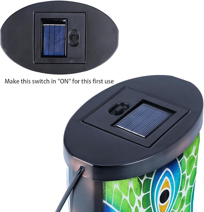 Hanging Solar Lantern Outdoor Waterproof Peacock Solar Lights Glass Tabletop Decorative Lamp for Outdoor Patio | Lumora