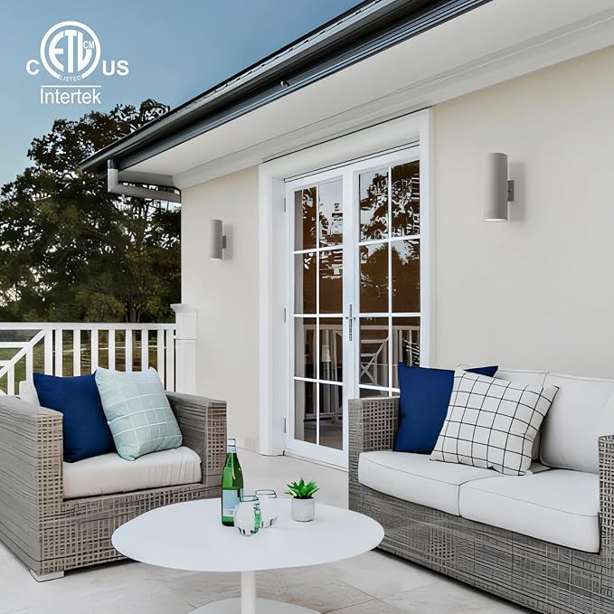 mirrea 14" Modern Outdoor Porch Light Patio Light in 2 Lights with Aluminum Cylinder and Tempered Glass Cover | Lumora