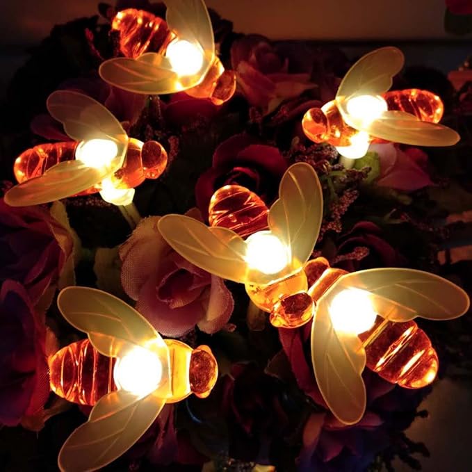 Bee String Lights, 20 LED 7.5Ft Honeybee Battery Power Led String Lights 8 Lighting Mode with Remote Control for Party,Wedding,Xmas,Decoration,Gardens,Patios