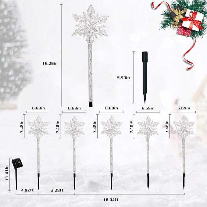 Snowflake Solar Christmas Pathway Lights, Set of 10 LED Outdoor Stake Lights, Waterproof Christmas Decorations for Garden, Yard, Lawn, Walkway, Patio Decor (10pcs Blue)