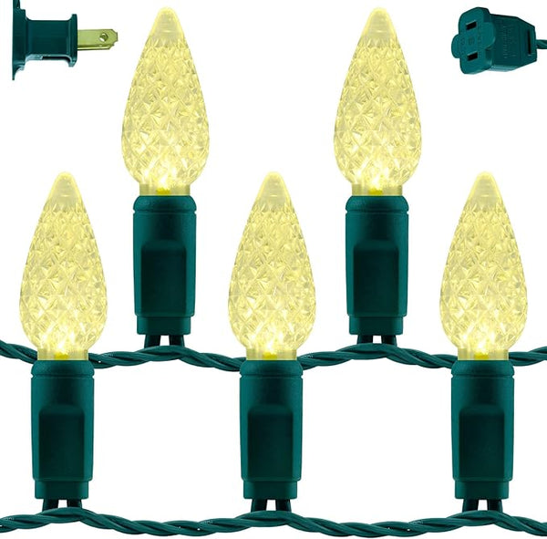 YULETIME Warm White C6 Strawberry LED Christmas Lights, 33 ft 100 Count 4" Spacing One-Piece High Waterproof UL | Lumora
