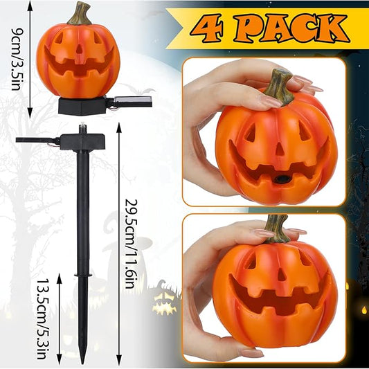Retisee Halloween Solar Lights Pumpkin Pathway Waterproof Outdoor Pumpkin Decor Jack O Lantern Solar Lights for Orange Yard Patio Garden(4 Pack)