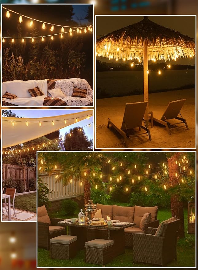 Ollny Outdoor String Lights 160FT, Shatterproof Connectable Patio Lights with 80+4 Spare ST38 Vintage Bulbs, 2200K Warm White Waterproof Outside Hanging Light for Yard Camping Gazebo Porch Balcony