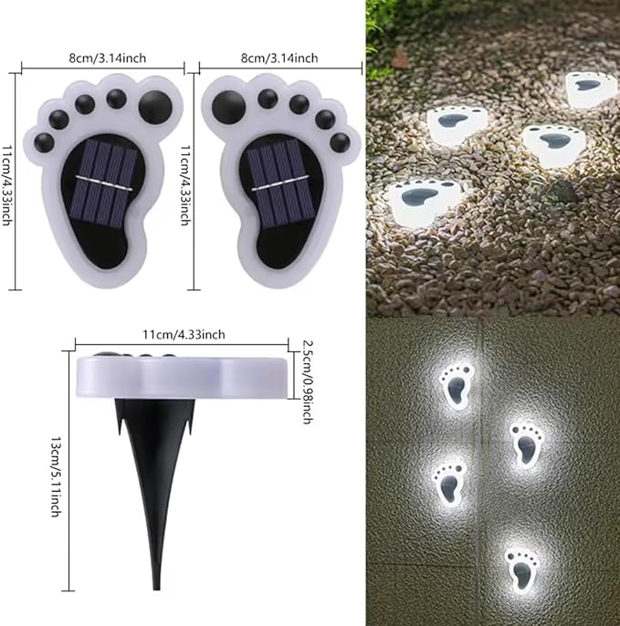 Solar Paw Print Lights, Cats and Dogs Animal Solar Lights, Outdoor Decorative Lights, Garden Lights Path Lights Walkway Lighting, Suitable for Terrace Yard Garden Path Lawn Yard 4 Pack (Style F)