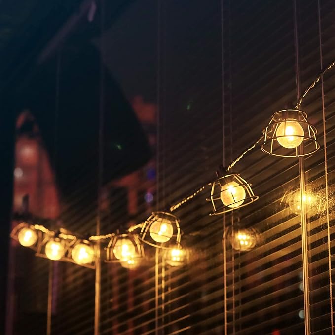 Vigdur Vintage Cafe Lights - 10 Clear G40 Bulbs with Metal Shades, Indoor/Outdoor Patio Lights for Cafe, Backyard, Garden, Porch, Deck, Holiday Decor, 11FT