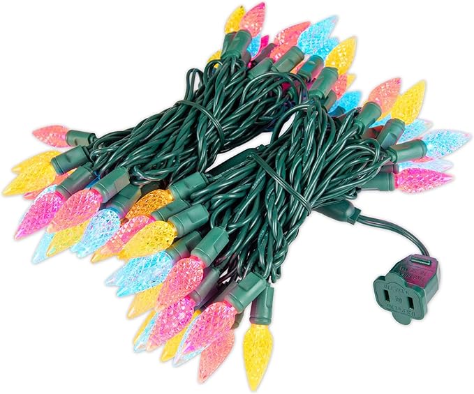 70 Light 24Ft Spring Easter Lights Commercial String Lights C6 LED Strawberry Faceted Bulb – Yellow/Teal/Pink | Lumora