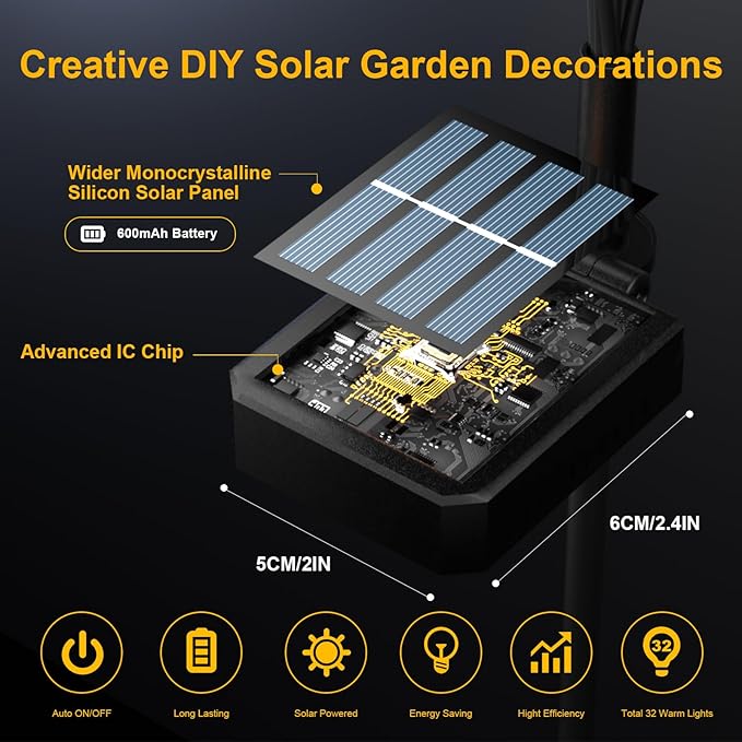 Solar Lights Outdoor - Upgraded 4-Pack of 32 LEDs Solar Garden Light,IP65 Waterproof Outdoor Decor Solar Firefly Lights for Yard,Pathway Decoration,Unique Gifts for Women and Grandma (Warm White)
