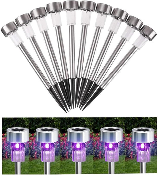 10PCS Purple Outdoor Steel Garden Solar Powered Landscape Light Lamp Yar Pathway Driveway Stake Lights