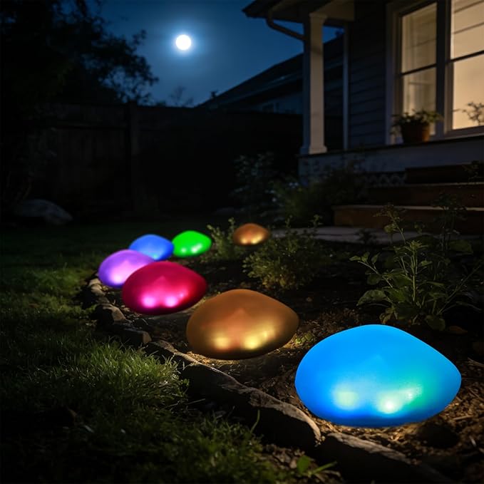 Solar Powered Outdoor Lights - Waterproof Garden Path Lighting, Pebble Shape Landscape Lights for Yard, Lawn, Patio, Walkway, Colored Light