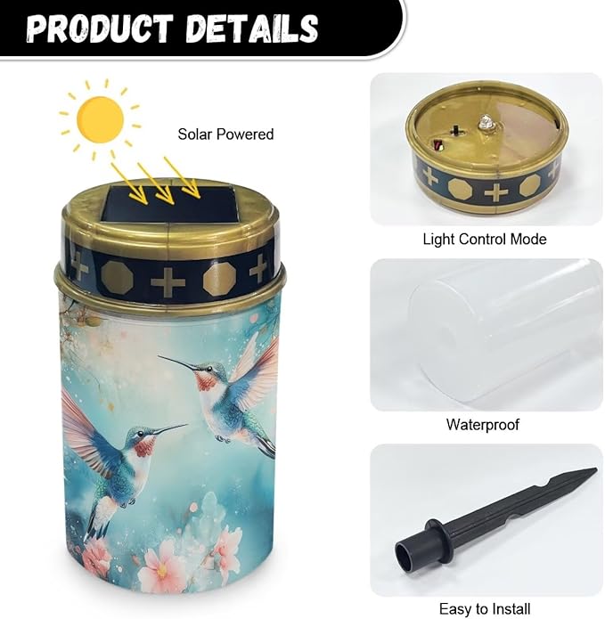 Teal Hummingbirds Solar Garden Lights for Cemetery Solar Lights Outdoor Garden, Eternal Lights for Cemetery Grave Decorations