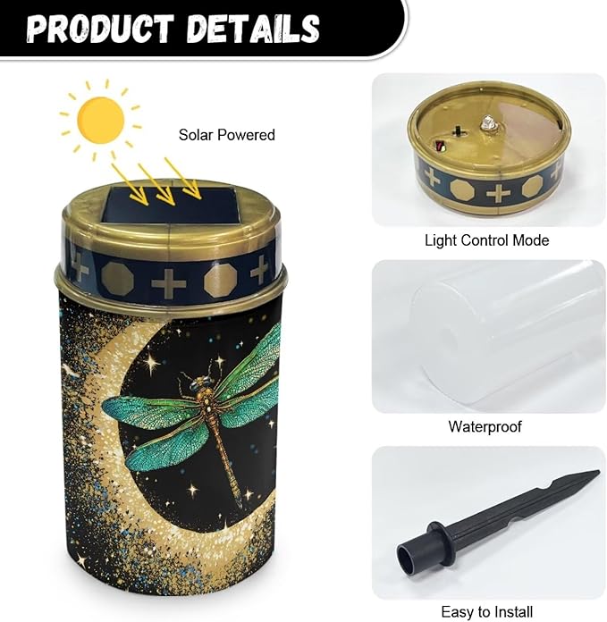 Outdoor Solar Garden Lights,Moon and Green Butterfly Waterproof Solar Outdoor Lights,Solar Stake Lights for Cemetery Grave Garden Patio Yard Lawn Decoration