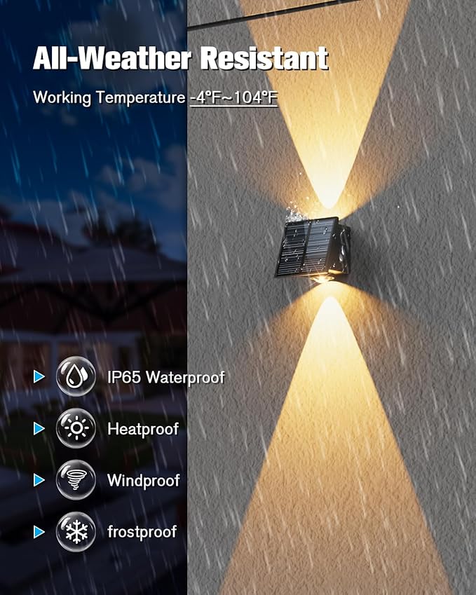 VOLISUN Solar Fence Lights 6 Pack, Color Glow LED Up and Down Wall Lamp, IP65 Waterproof Solar Lights Outdoor for Patio, Backyard, Railing, Deck, Fence and Wall(2 Lenses)