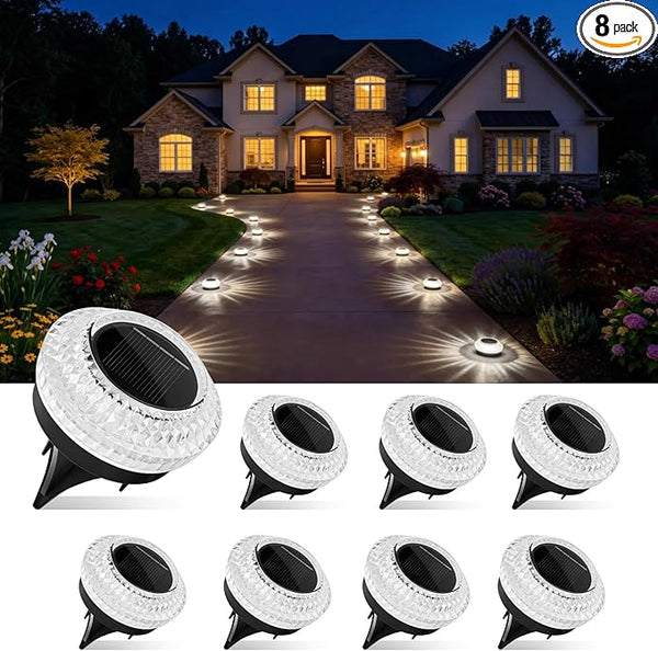Solar Ground Lights Outdoor, 8 Pack Solar Powered Pathway Lights IP67 Waterproof Anti Glare Diamond Solar Garden | Lumora