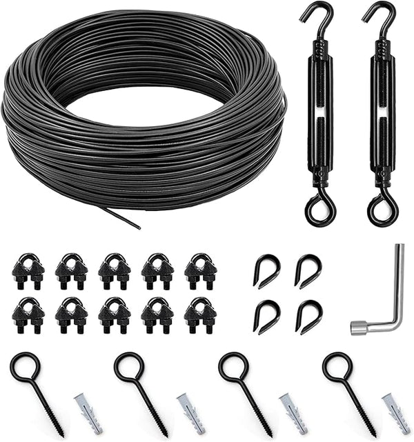 String Light Hanging Kit Outdoor, Full Black Globe String Lights Suspension Kit w/ 50FT PVC Coated Steel Cable & | Lumora