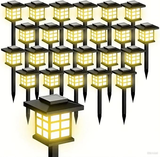 6 Sets, 12 Sets, 24 Sets of Outdoor Solar Lights, IP44 Waterproof, Suitable for Path and Patio Decoration, Available in Both White Light and Warm Light Options. (Warm Light for 24 Hours)