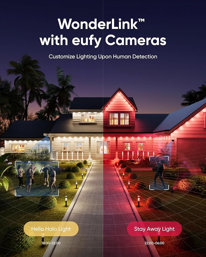 eufy Outdoor Pathway Lights E10, 4-Pack, Smart Wired RGBWW LED Landscape Lights, 350lm, IP65 Waterproof for Yard, Work with Alexa, Endless AI Light Themes for Christmas, Halloween, Link with Cameras