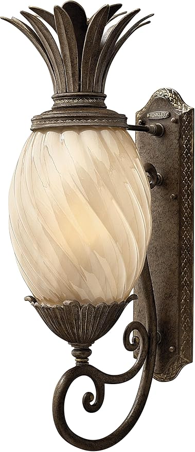 Hinkley Plantation Large Wall Mount Outdoor Lantern - Aluminum, Clear Optic Glass Shade, Pineapple Theme -Pearl | Lumora
