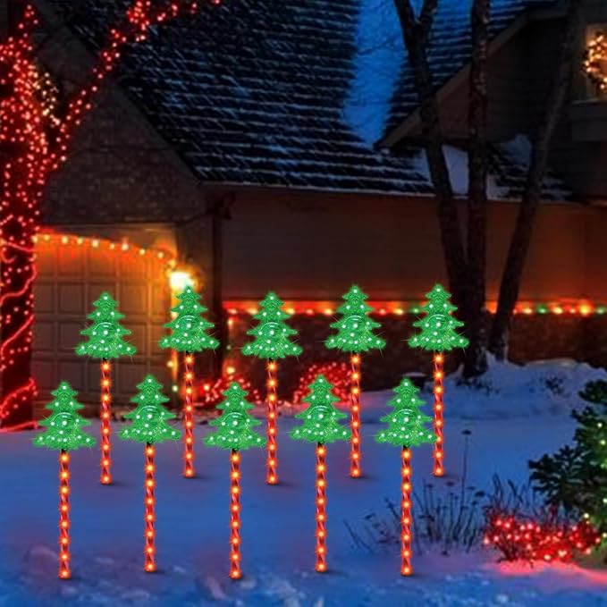 LAMPHOME Christmas Pathway Lights Outdoor, 3PCS Christmas Tree Christmas Decorations Outdoor Yard, Pathway Marker Stake Lights for Patio Ground Path Sidewalk Walkway Driveway