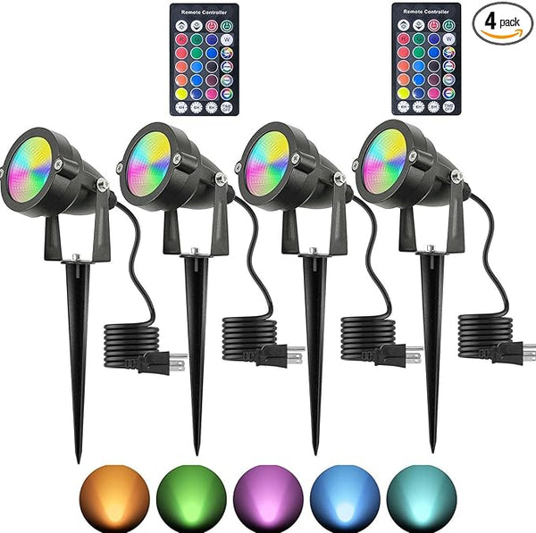 Christmas RGB Spot Lights with Timer, Halloween 10W 120V Color Changing Outdoor Metal Case Landscape SpotLights | Lumora