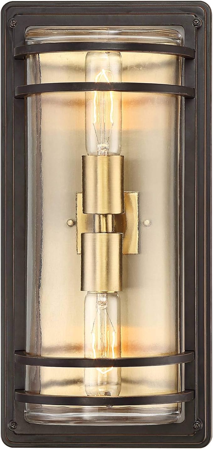 John Timberland Habitat Modern Industrial Outdoor Wall Light Fixture Bronze Warm Brass Steel 16" Clear Glass for Exterior House Porch Patio Outside Deck Garage Yard Front Door Garden Home