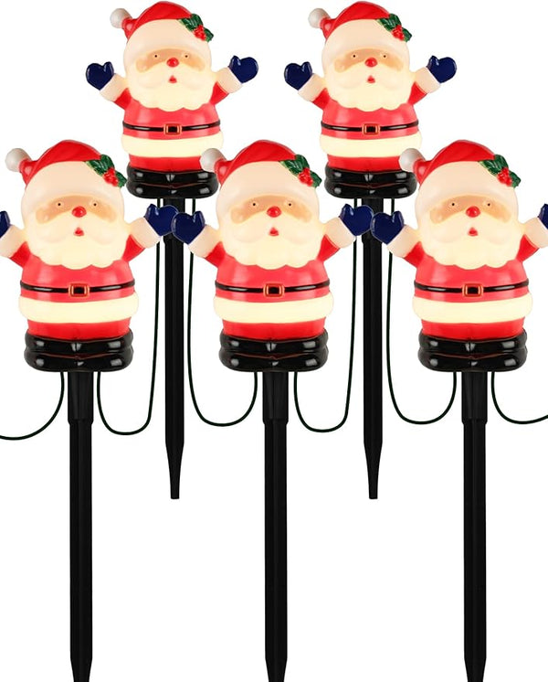 5 Pack Christmas Decorations Outdoor Santa Claus Pathway Lights, Connectable Garden Stakes with C7 Bulbs, UL | Lumora