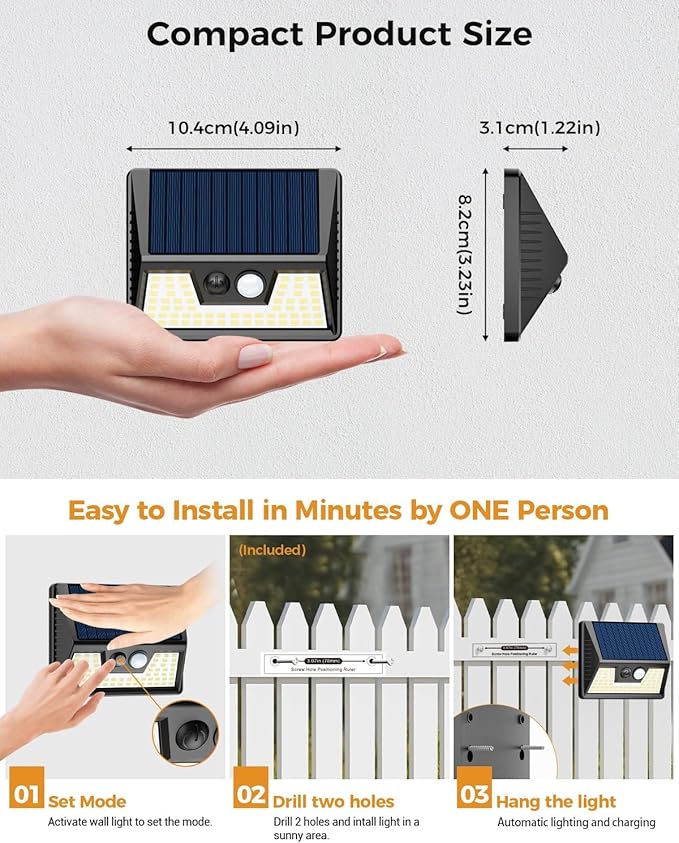 4 Pack Solar Fence Lights, Waterproof Motion Sensor Deck Outdoor, Warm White LED Outside Wireless for Wall Yard | Lumora