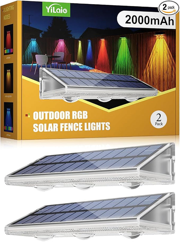 YiLaie Solar Fence Lights Outdoor - Warm White & RGB 6 Color, Solar Lights Outdoor IP67 Waterproof, Garden Lights | Lumora