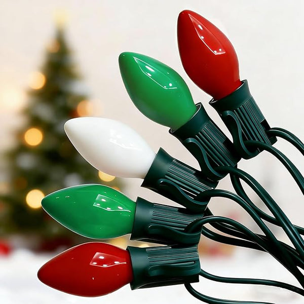 C7 Incandescent Christmas Lights Multicolor, 25FT C7 Red Green White Vintage Christmas - Outdoor String Light | Lumora