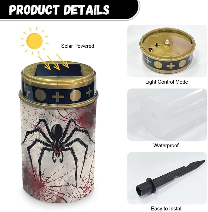 Outdoor Solar Garden Lights,Spiders Waterproof Solar Outdoor Lights,Solar Stake Lights for Cemetery Grave Garden Patio Yard Lawn Decoration