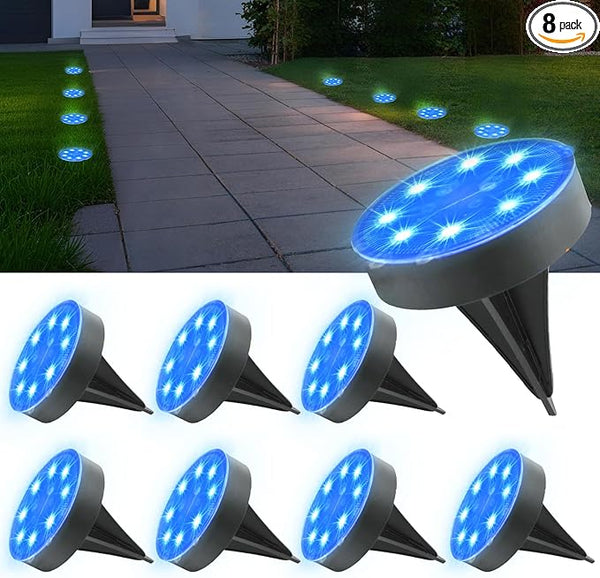 Ground Lights 8 Pack, IP68 Waterproof Solar Disc Lights for Outdoor, Flat Garden Light, In-Ground Light, Landscape | Lumora