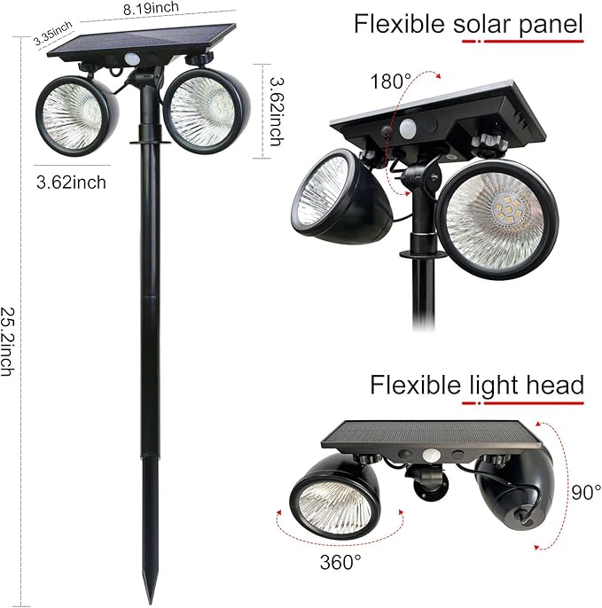 Solar Spotlights Outdoor, IP67 Waterproof 2-in-1 RGB Color Changing Double-Head Solar Lights, Christmas Landscape | Lumora