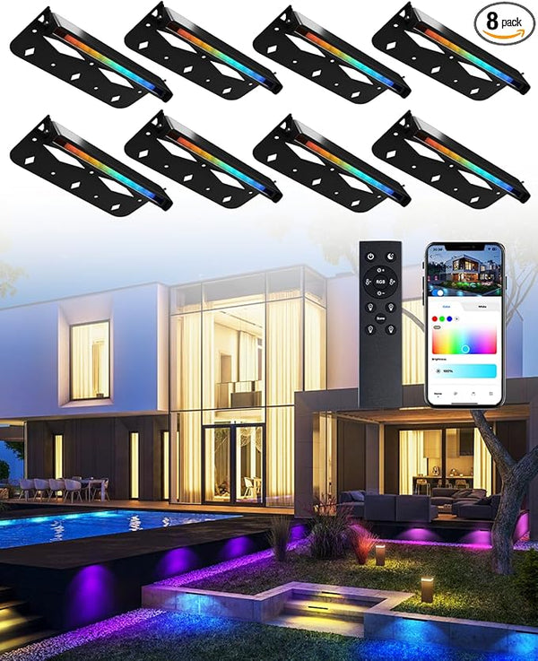 Teekuv 8 Pack 7 Inch RGB LED Hardscape Lighting, 5W Smart Retaining Wall Lights 16 Million Colors with Remote | Lumora