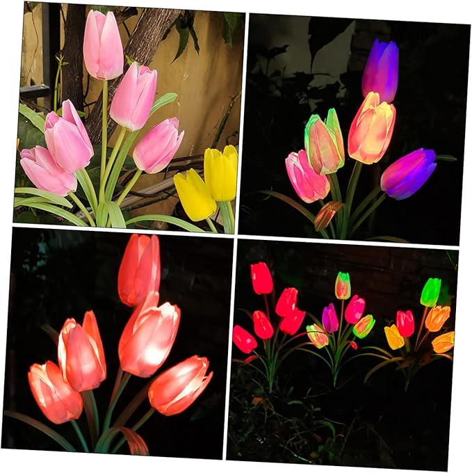 DOITOOL Lawn Solar Lamp Light Lamp Decoration Powered Decorative Tulip for Outdoor Solar Ornament Yard Creative Garden