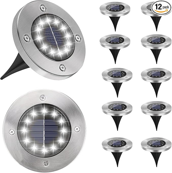 Solar Lights Outdoor Waterproof, 12 Packs Bright Solar Ground Lights with Updated 12 LEDs, Solar Garden Lights | Lumora