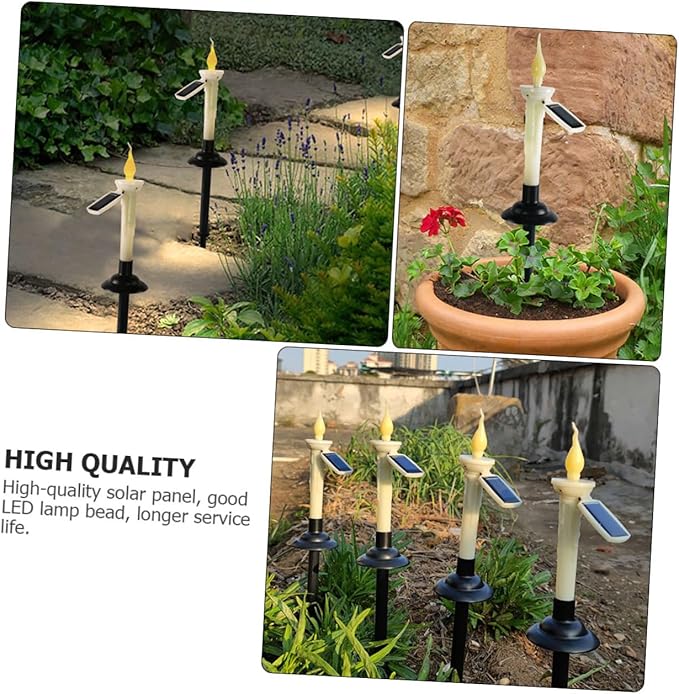 Tofficu 4pcs Solar Led Lawn Lamp Plastic Decorative Candle Light for Outdoor Garden Courtyard and Patio Easy Installation Elegant Design Lighting