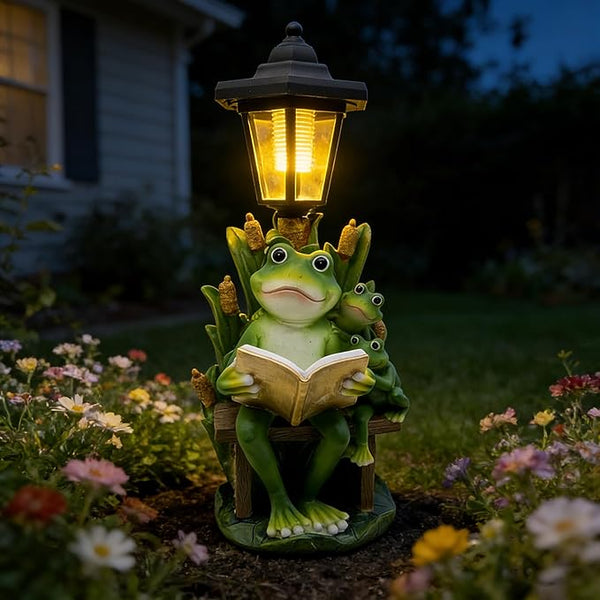 Solar Frog Garden Statue for Outdoor Decor with Lantern - Lawn Decoration 16“ Tall Frog Figurine Lights for Patio | Lumora
