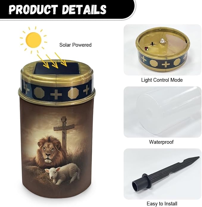 Lamb Lion Solar Lights for Grave Cemetery Decor Solar Lights Outdoor Waterproof for Grave Lamp