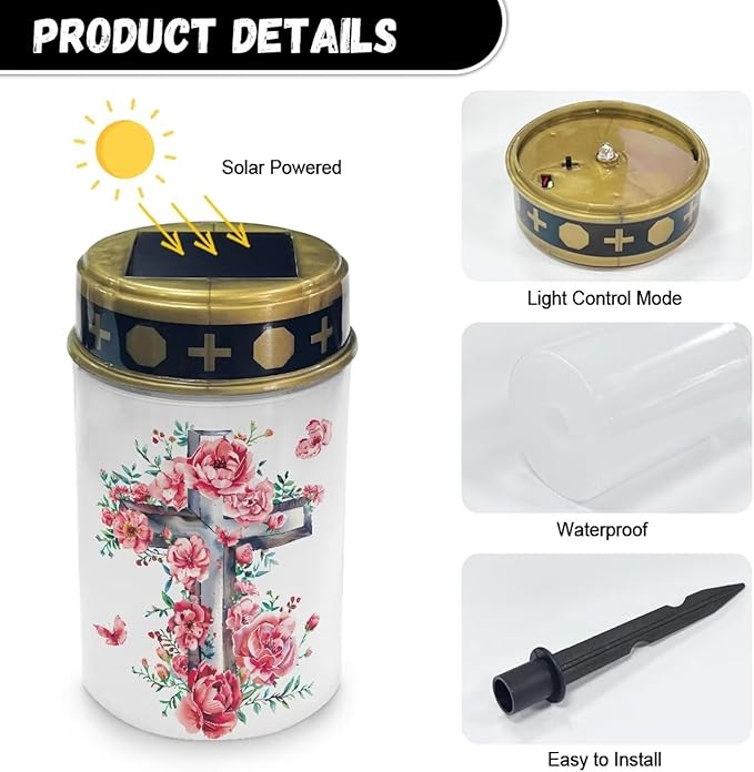 Waterproof Solar Lights Outdoor Cross and Rose Solar Garden Light Auto On and of Landscape Path Light Waterproof Dustproof Outdoor Garden Lights Easy to Install