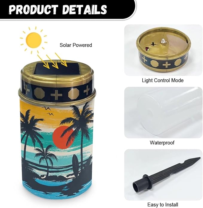 Palm Tree Solar Dusk to Dawn Lights Outdoor Waterproof Solar Memorial Lights for Graves Eternal Light Solar Powered Lighted,Cemetery Decor Candle Lamp Memorial Decoration