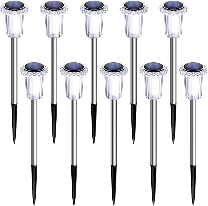 DenicMic Solar Lights Outdoor 10 Pack Waterproof 6000K Cold White LED Stainless Steel Stake Outside Lights for Yard | Lumora