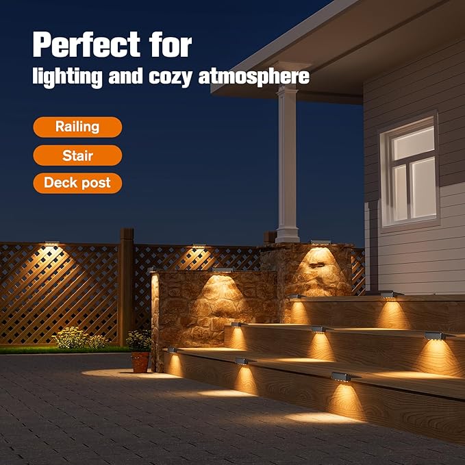 NIORSUN Solar Deck Lights Outdoor 12 Pack, IP65 Waterproof Large Size LED Stair Lights with Lenses, Auto ON Off Warm White Step Lights for Outside, Deck, Patio, Fence, Yard, Pathway and Railing Decor