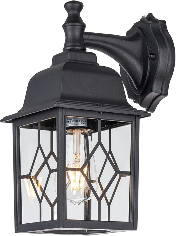 LIT-PaTH Dusk to Dawn Outdoor Wall Lantern, Matte Black Large Exterior Wall Light Fixture, E26 Base, Anti-Rust | Lumora