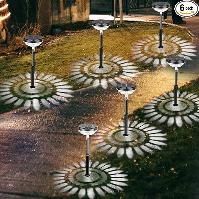 6 Pack Solar Pathway Lights, LED Solar Powered Garden Lights, Outdoor Solar Lights for Walkway Yard Landscape (Color Changing & Cool White)