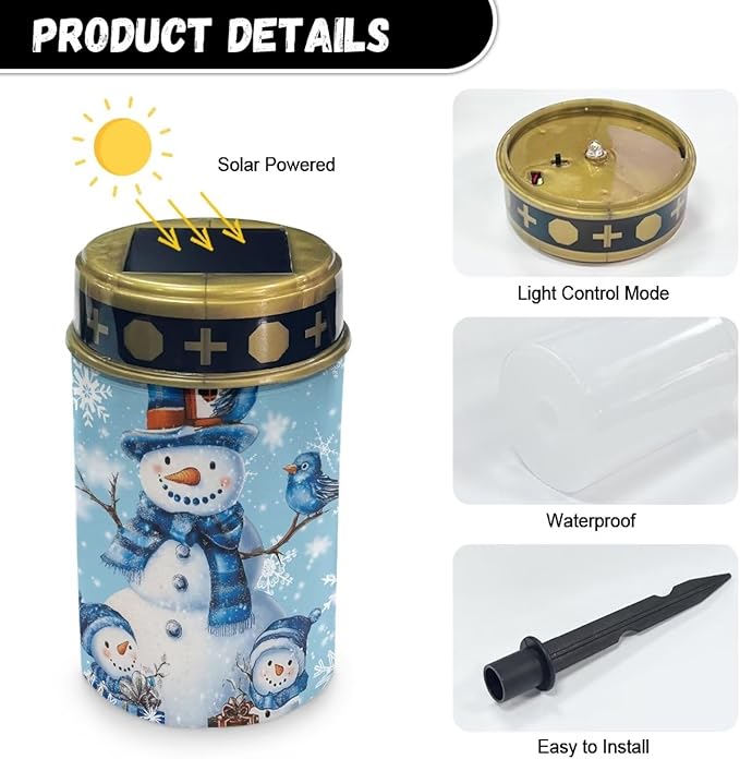 Christmas Snowman Solar Garden Stake Lights Bright Solar Cemetery Grave Decorations for Outside, Driveway Markers Lights for Remembrance