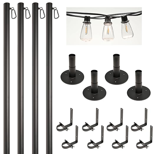 EXCELLO GLOBAL PRODUCTS Premium String Light Pole 4 Pack with 100' of LED Edison Bulb String - Outdoor Path Light | Lumora