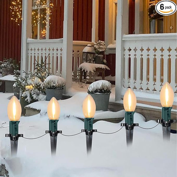 C9 Christmas String Lights Outdoor - 38FT Marker Stake Lights with 25 Clear LED Bulbs and 25 Stakes, Connectable | Lumora
