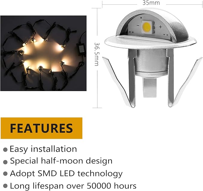 10 Pack LED Stair Lights Kit Low Voltage Waterproof IP65 Outdoor 1-2/5" Recessed Wood LED Deck Lighting Yard Garden | Lumora