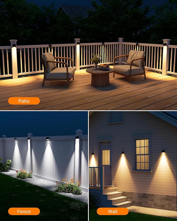 16 Pack Solar Powered Fence Lights Outdoor Wall Mount Decorative Waterproof Down LED for Deck, Outside Stairs, Pool | Lumora