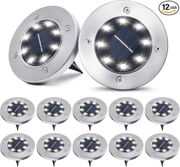 Pozzolanas 12 Pack Solar Ground Lights - 8 LED Outdoor In-Ground Landscape Lights for Pathway, Yard, Walkway, Patio | Lumora